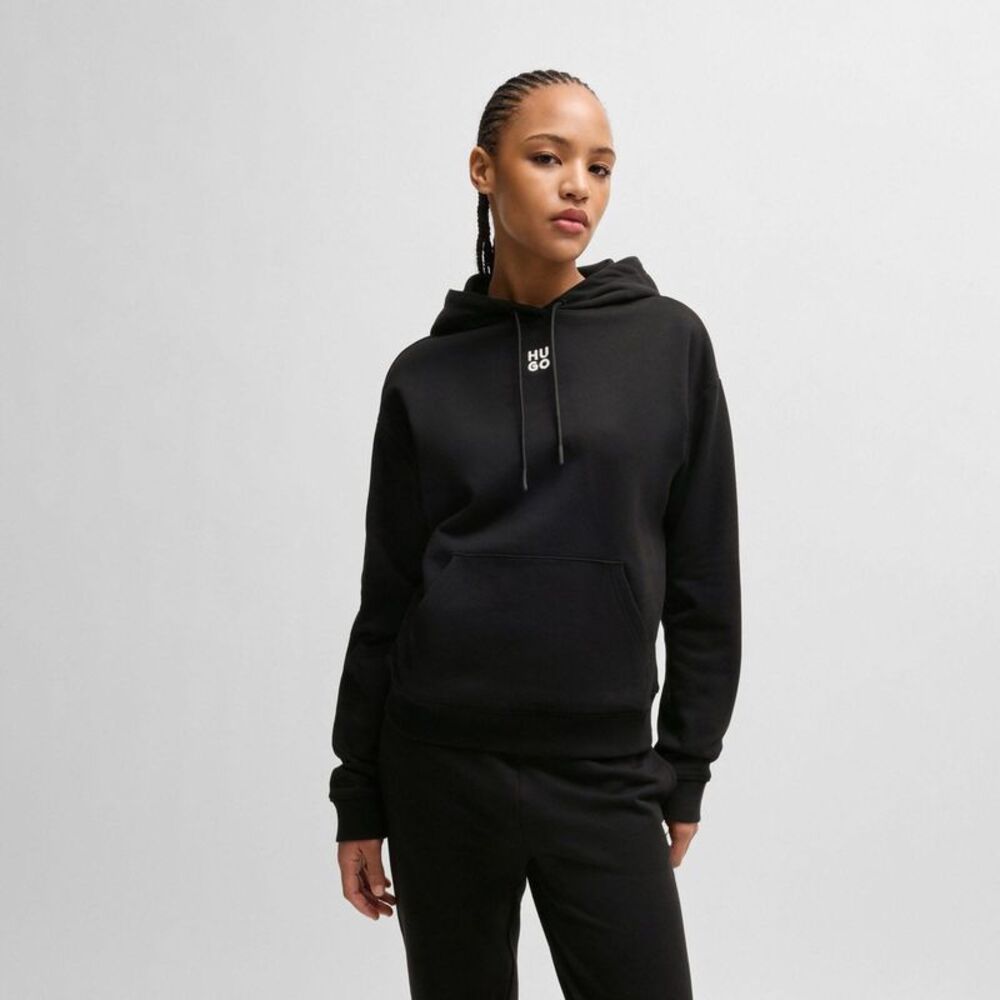 Hugo Womens/Ladies Delfinia Stacked Logo Embroidered Hoodie / Black